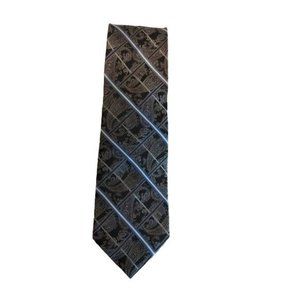 Pronto Uomo Couture Silk Tie Blue Black Silver Paisley Stripes 62.5 x 3.25
